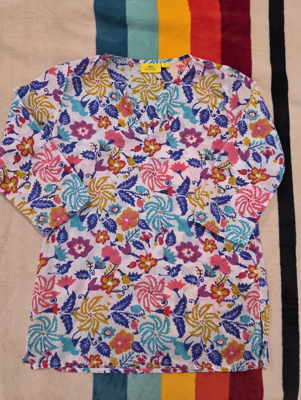 Roller Rabbit Pink, Yellow, Purple & Teal Floral Tunic Cover Up Girls Size 6